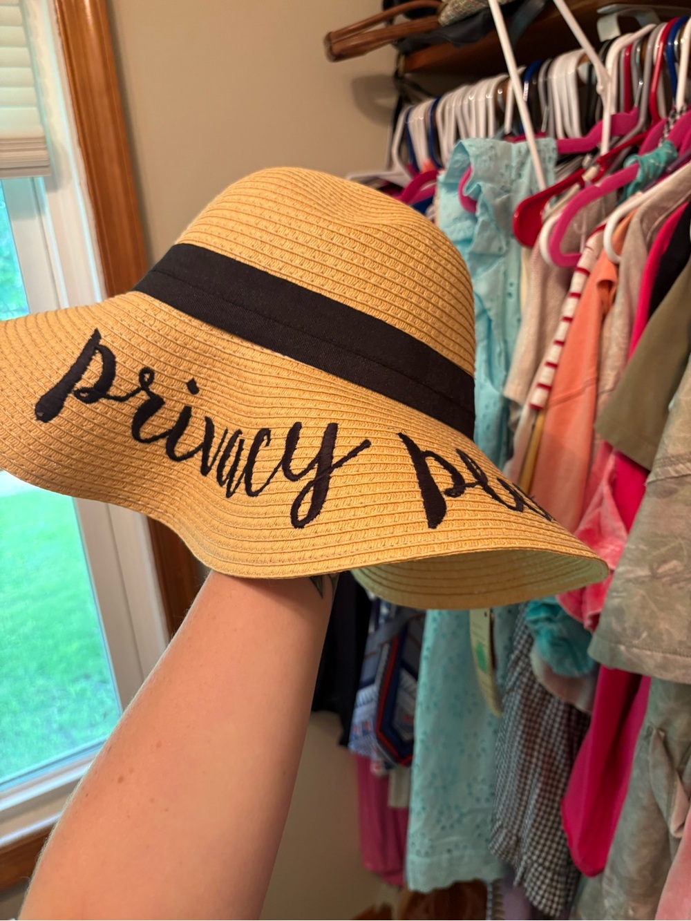 C.C Yellow-Tan Straw Sun Hat with Black Band